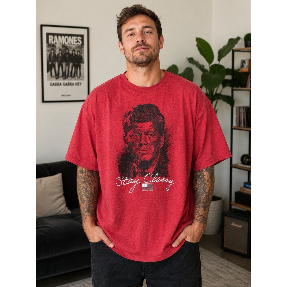 JFK Stay Classy John F. Kennedy Graphic T-Shirt Delta XL Red USA Tee -2600